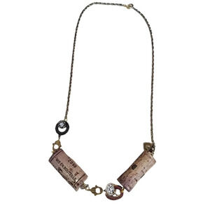 Cork Hamsa Hand Steampunk Bronze Heart Necklace